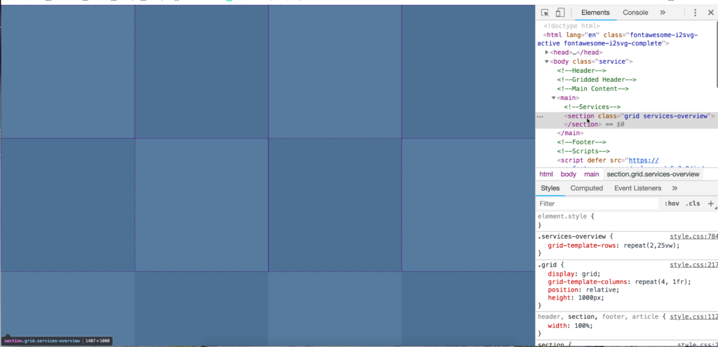Screenshot of CSS grid templates and rows